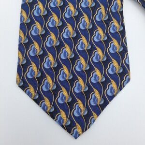 Marino Gabri 100% Silk Necktie Blue Gold‎ Floral Made in Italy